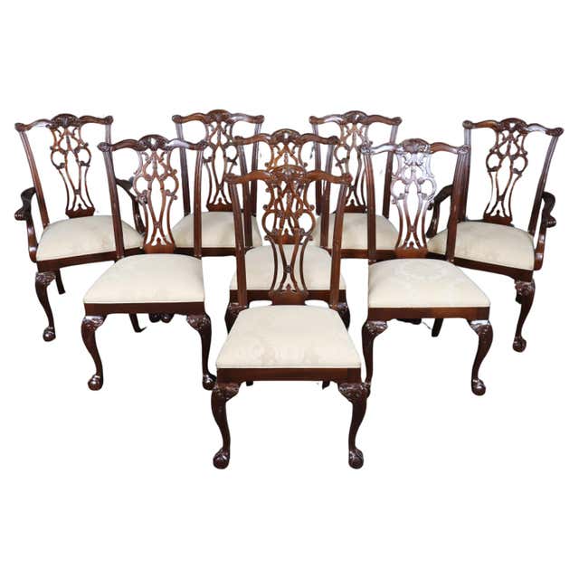Spectacular Set of 12 Carved Mahogany English Chippendale Dining Chairs ...