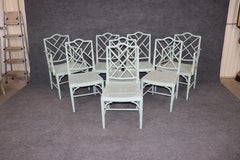 Fine Set of 8 Faux Bamboo Painted Cane Seated Dining Chairs