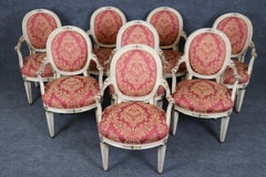 Fine Set of 8 French Directoire Louis XVI Style Paint Decorated Dining Chairs