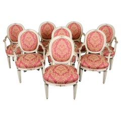 Fino Juego de 8 Sillas de Comedor Francesas Directoire Estilo Luis XVI Decoradas con Pintura