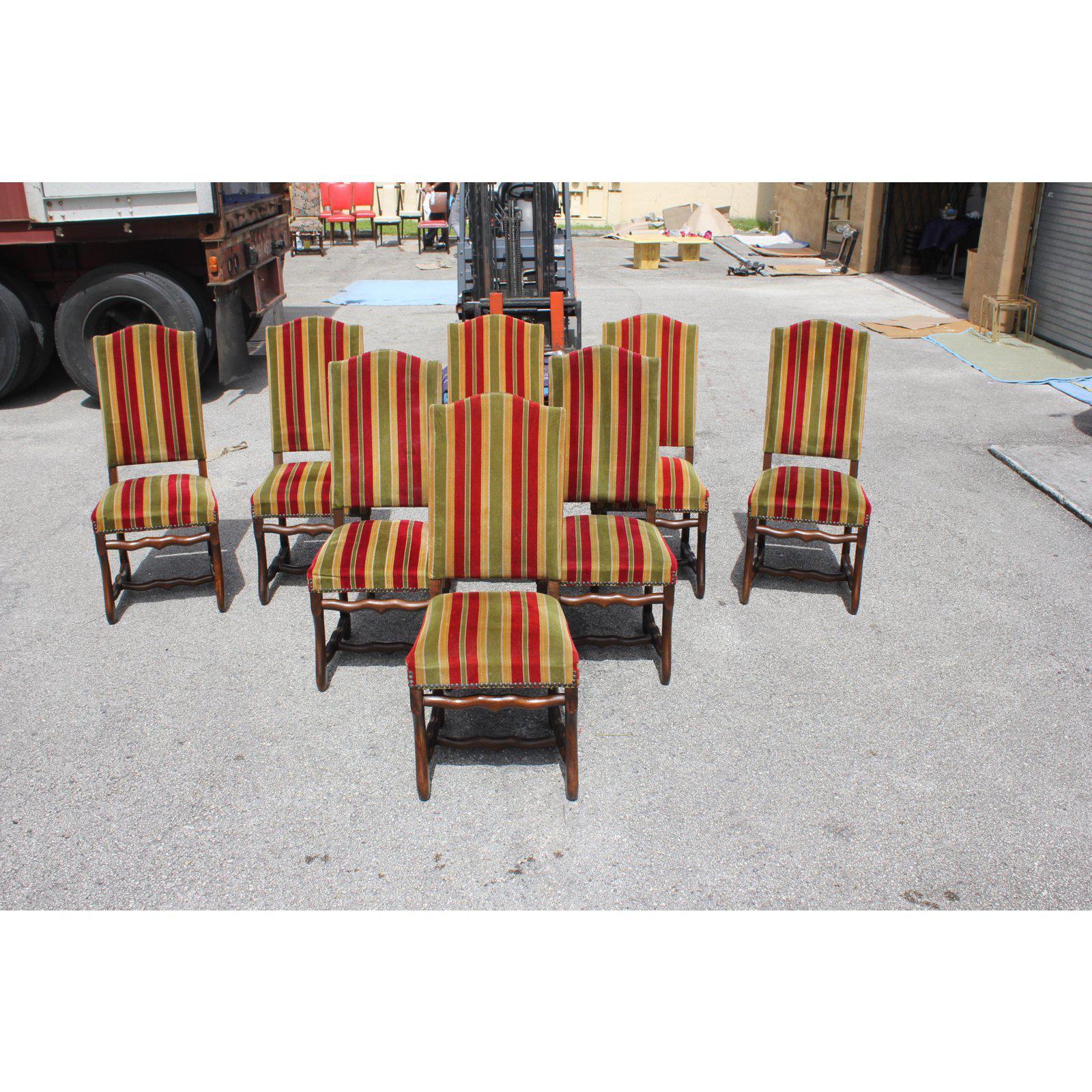 Fine Set of 8 French Louis XIII Style Os De Mouton Dining Chairs 1900s In Good Condition In Hialeah, FL