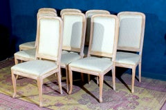 Raffinato set di 8 sedie italiane in legno decapé bianco, anni '70
