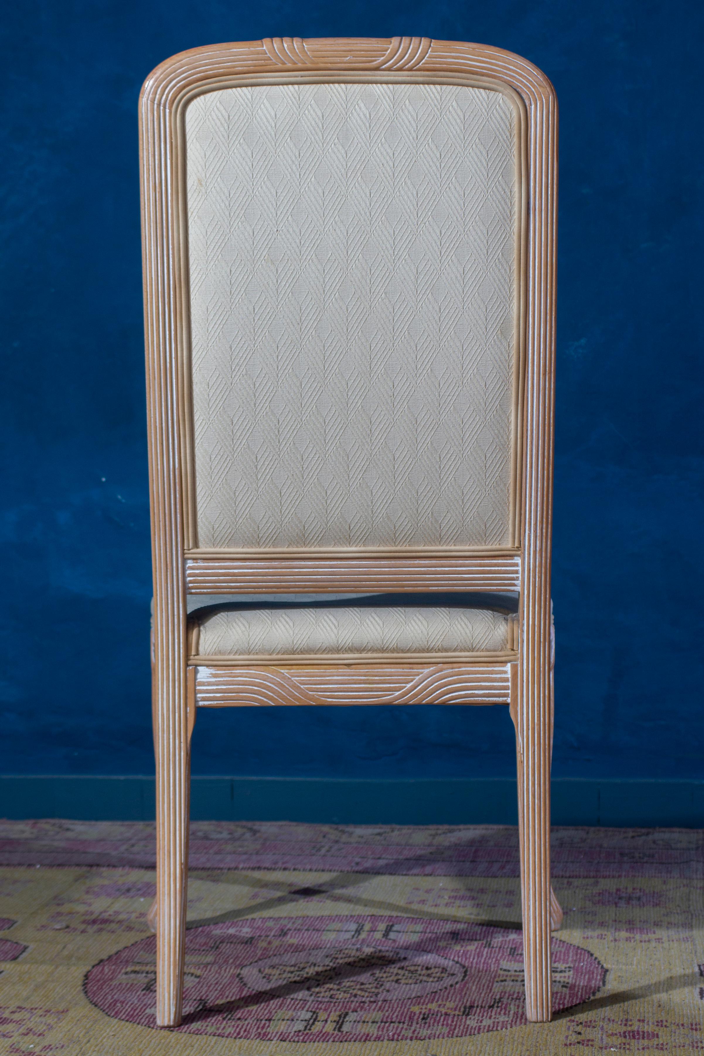 Late 20th Century Fine Set of 8 Italian White Decapé Wood Chairs, 1970s For Sale