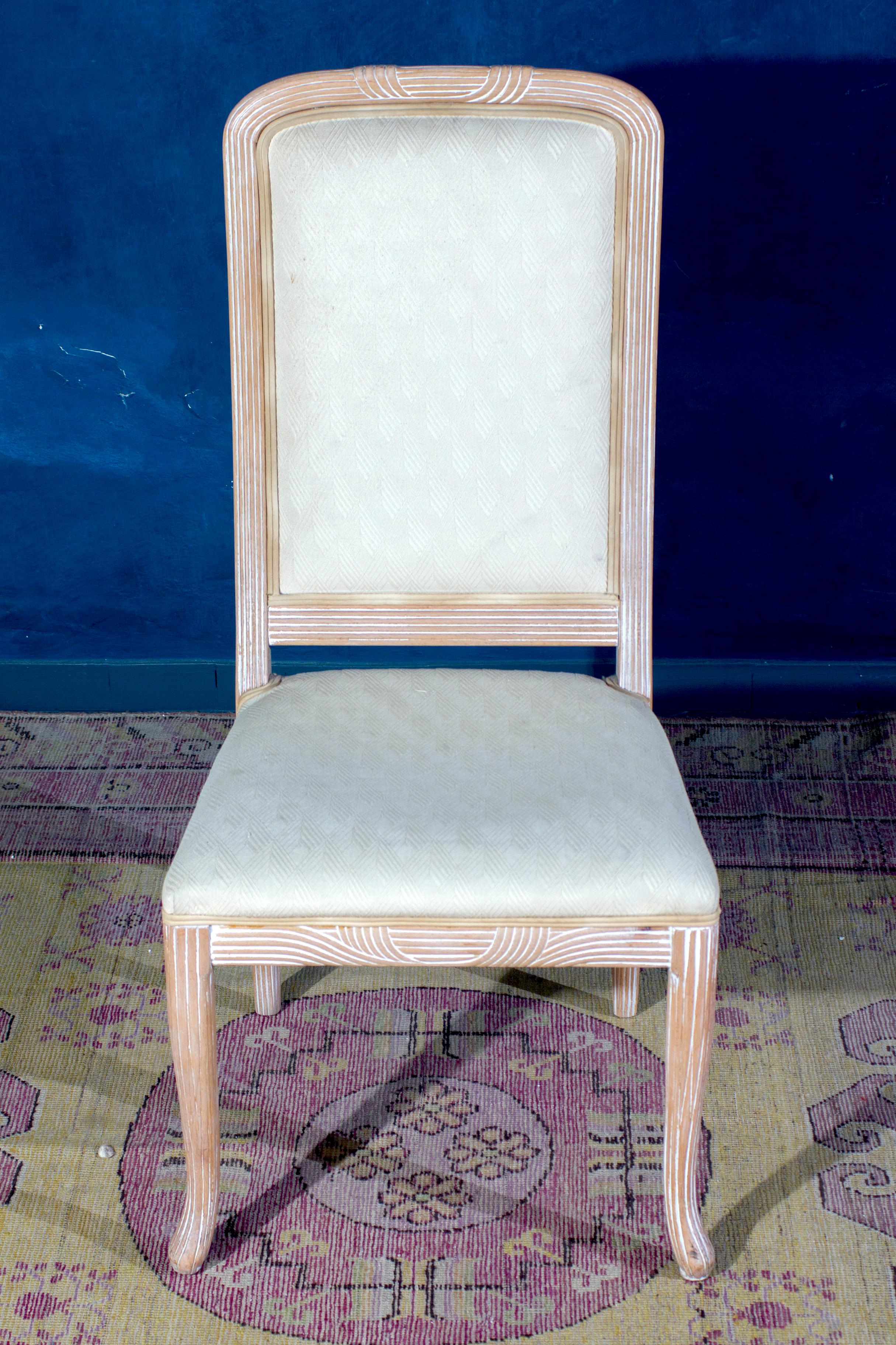 Late 20th Century Fine Set of 8 Italian White Decapé Wood Chairs, 1970s For Sale