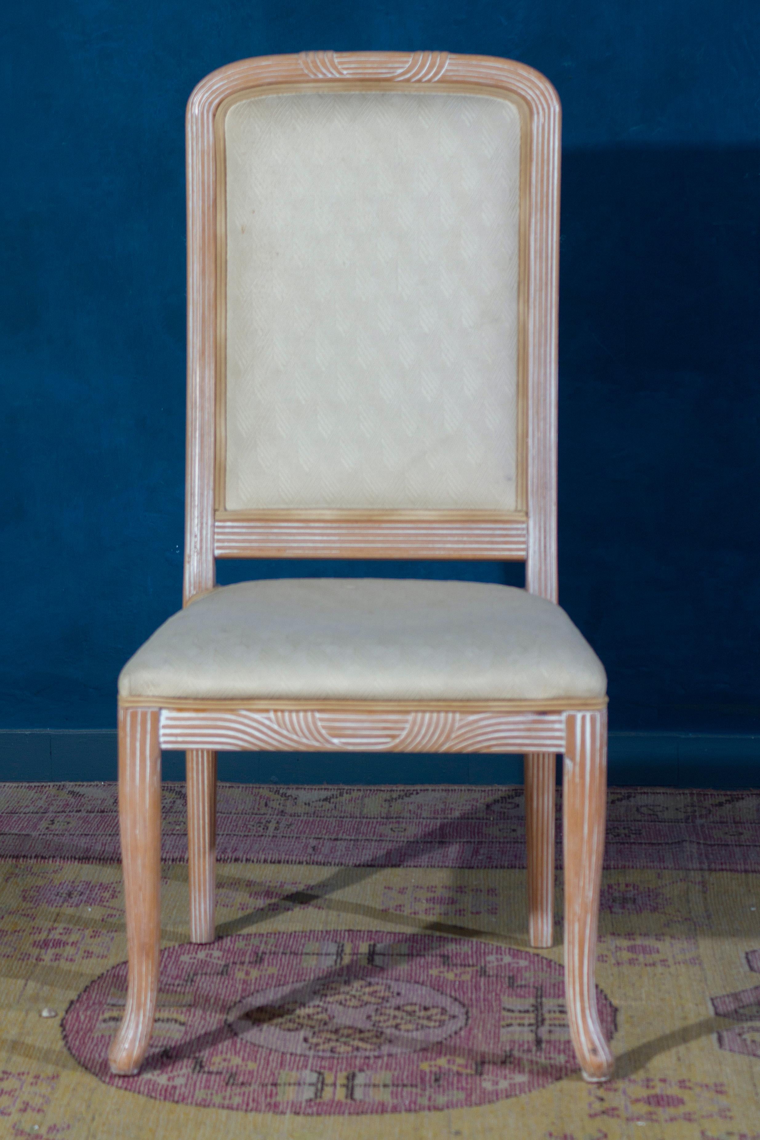 Fine Set of 8 Italian White Decapé Wood Chairs, 1970s For Sale 1