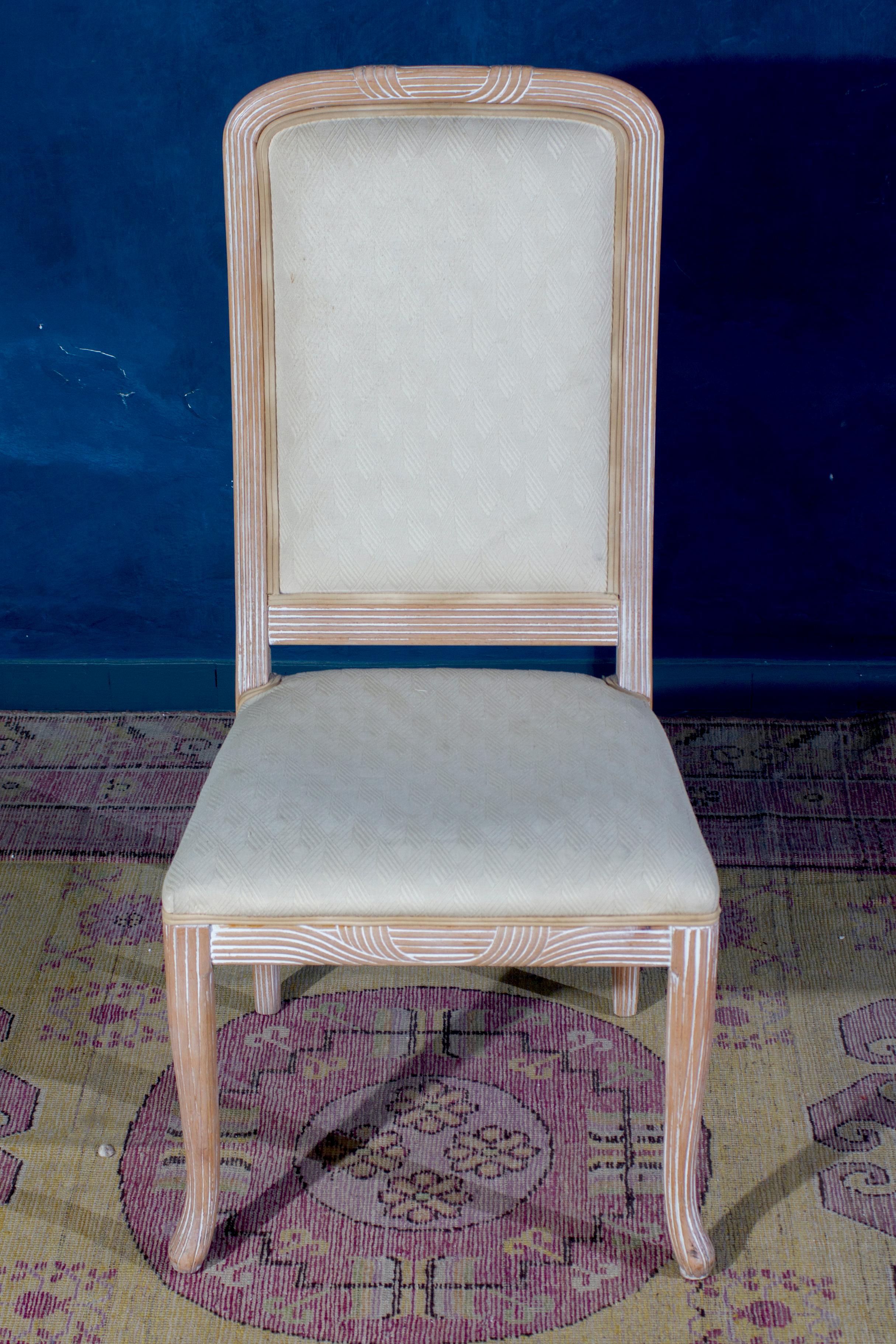 Fine Set of 8 Italian White Decapé Wood Chairs, 1970s For Sale 2