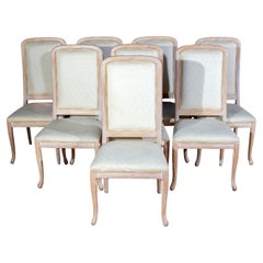 Fine Set of 8 Italian White Decapé Wood Chairs, 1970s