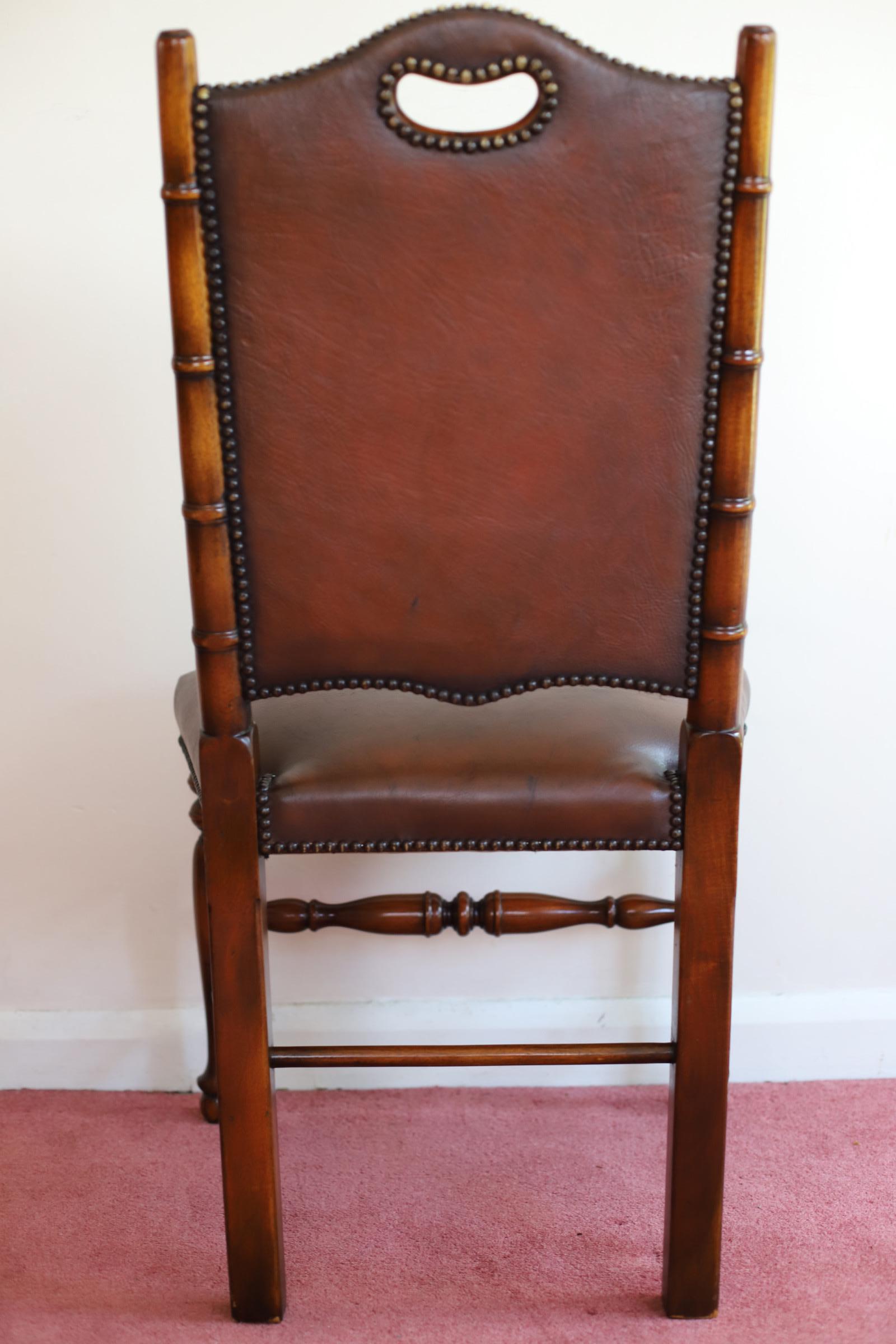 Fine Set of 8 Leather Bamboo-Effect Dining Chairs Made by Theodore Alexander For Sale 5