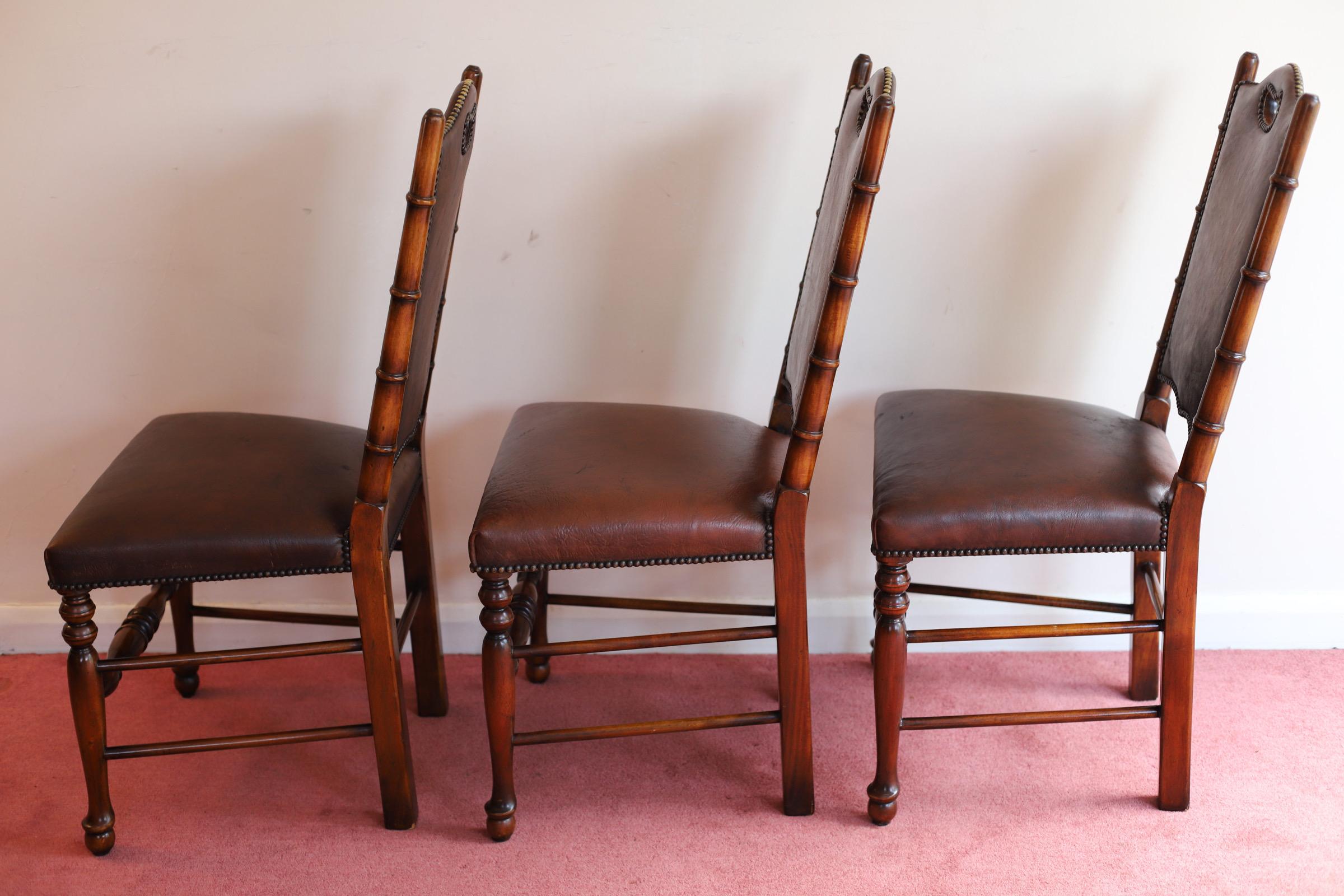 Fine Set of 8 Leather Bamboo-Effect Dining Chairs Made by Theodore Alexander For Sale 11