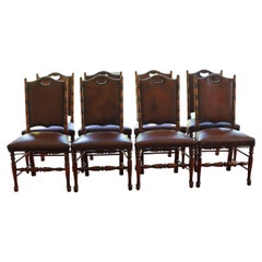 Fine Set of 8 Leather Bamboo-Effect Dining Chairs Made by Theodore Alexander