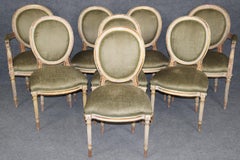 Fine set of 8 Signed Maison Jansen Cameo Back Painted and Giltwood Dining Chairs