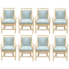 Fine Set of 8 Vintage McGuire Pickled Finish Rattan Dining Chairs