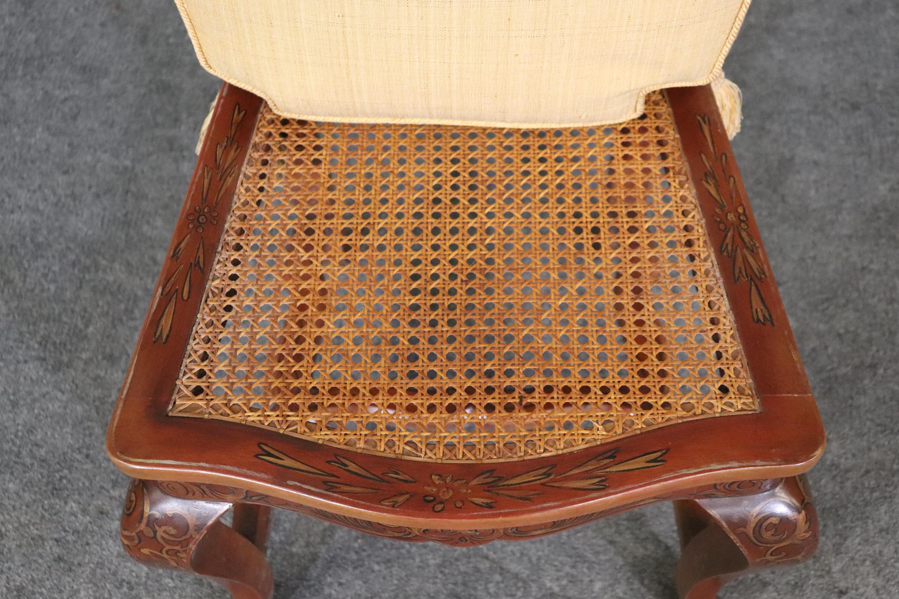 Fine Set of Dark Red Italian Italian Made Chinoiserie Cane Seat Dining Chairs 11