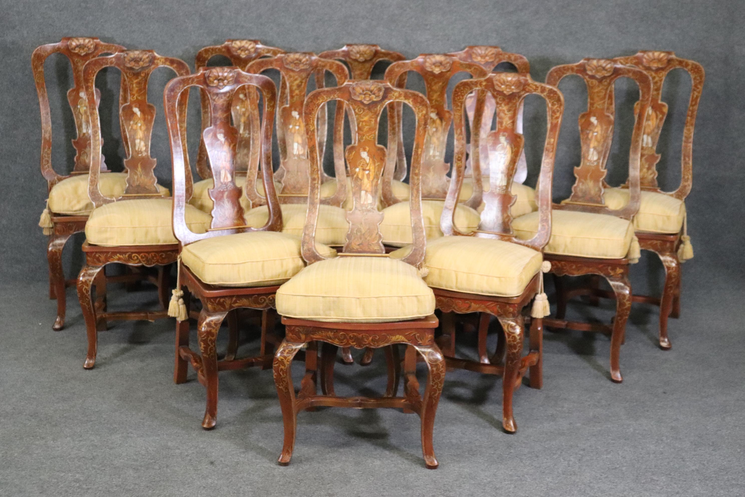 Fine Set of Dark Red Italian Italian Made Chinoiserie Cane Seat Dining Chairs In Good Condition In Swedesboro, NJ