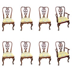 Fine Set of Eight 6+2 Antique English Geo. II Style Carved Mahog Dining Chairs
