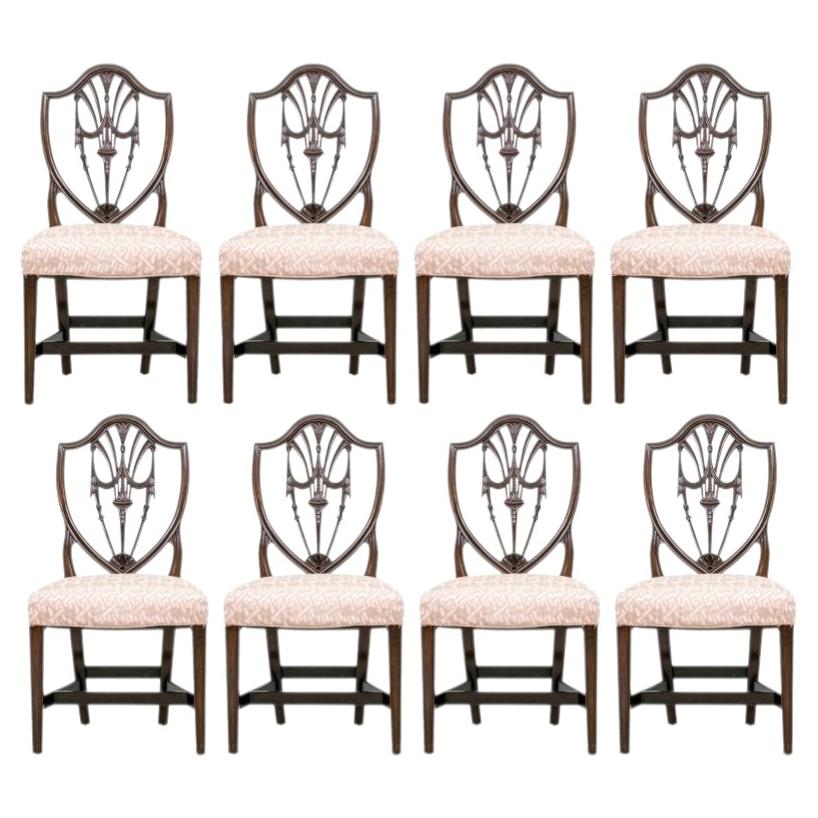 Fine Set Of Eight Mahogany Shield Back Dining Chairs For Sale