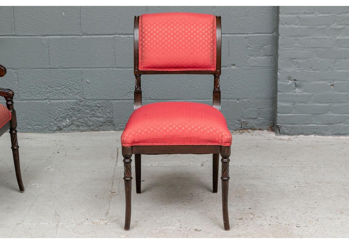Fine Set Of Eight Neoclassical Style Dining Chairs With Red Silk Upholstery For Sale 4