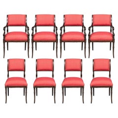 Fine Set Of Eight Neoclassical Style Dining Chairs With Red Silk Upholstery