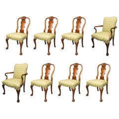 Fine Set of Eight, Queen Anne Style Walnut Dining Chairs