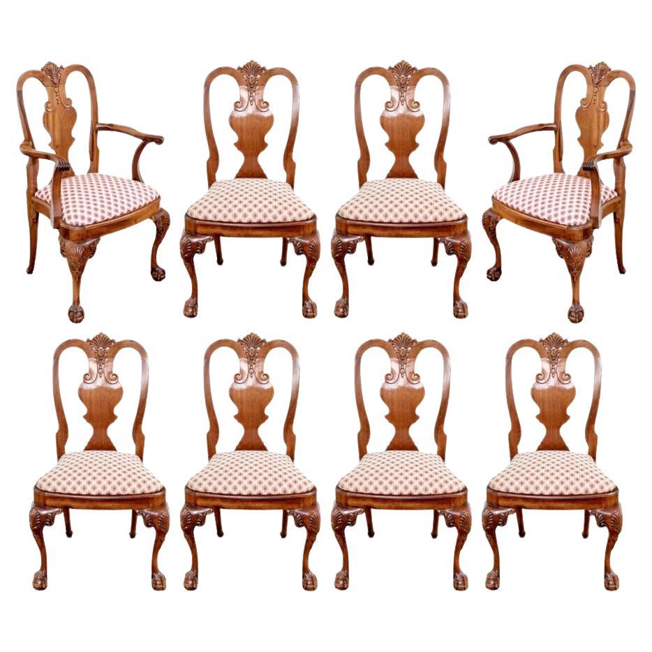 Fino Juego De Ocho Sillas De Comedor De Caoba Maciza Estilo Chippendale en venta