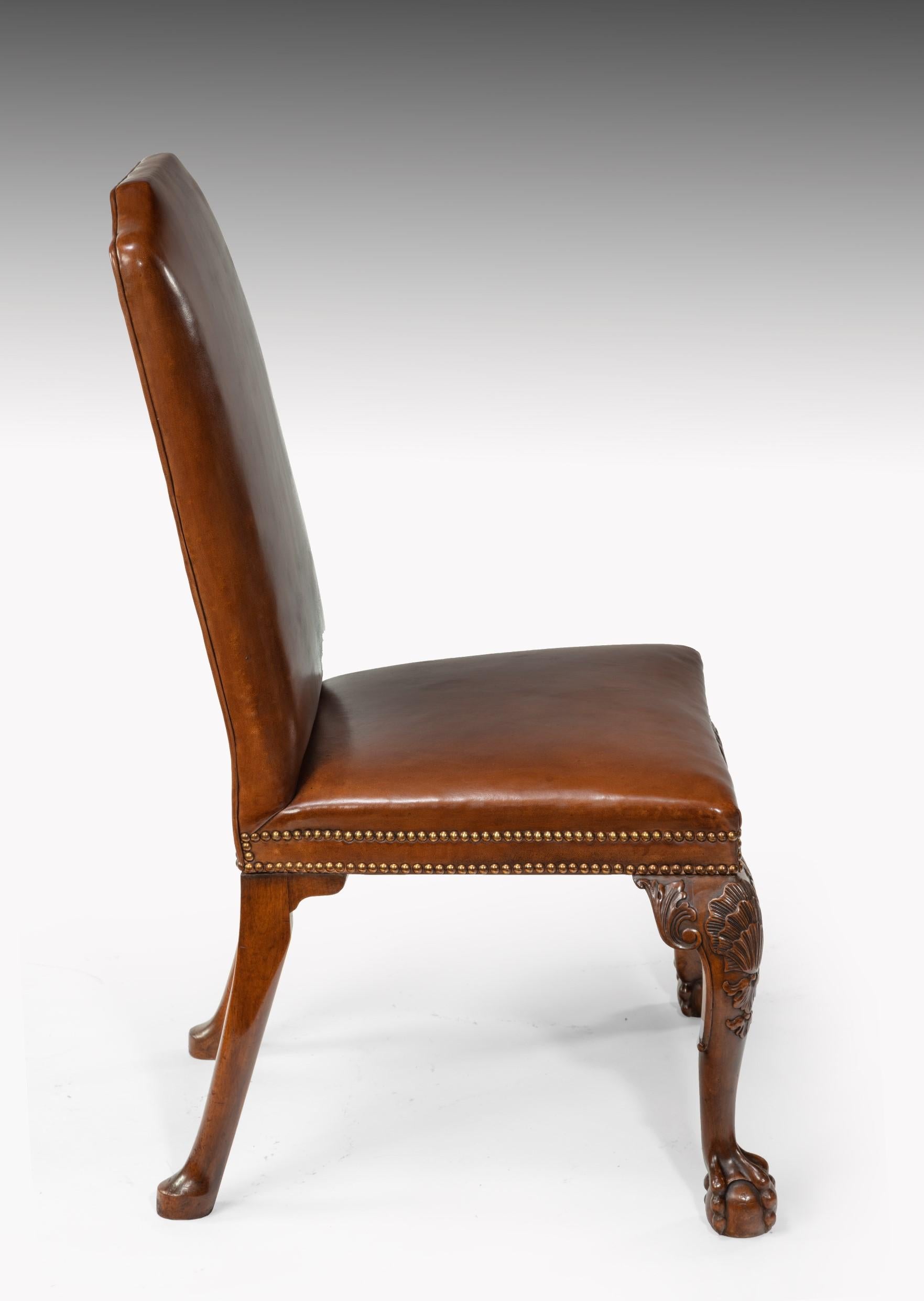 Fine Set of Eight Walnut and Leather Cabriole Leg Dining Chairs Queen Anne Style 6