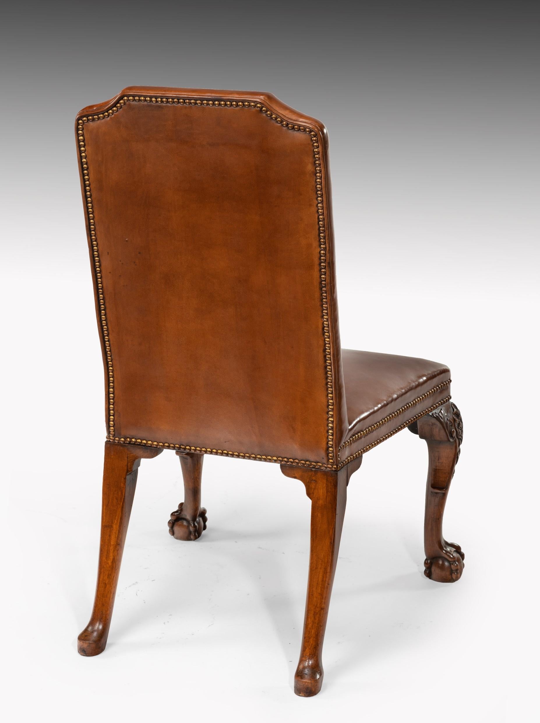 Fine Set of Eight Walnut and Leather Cabriole Leg Dining Chairs Queen Anne Style 7