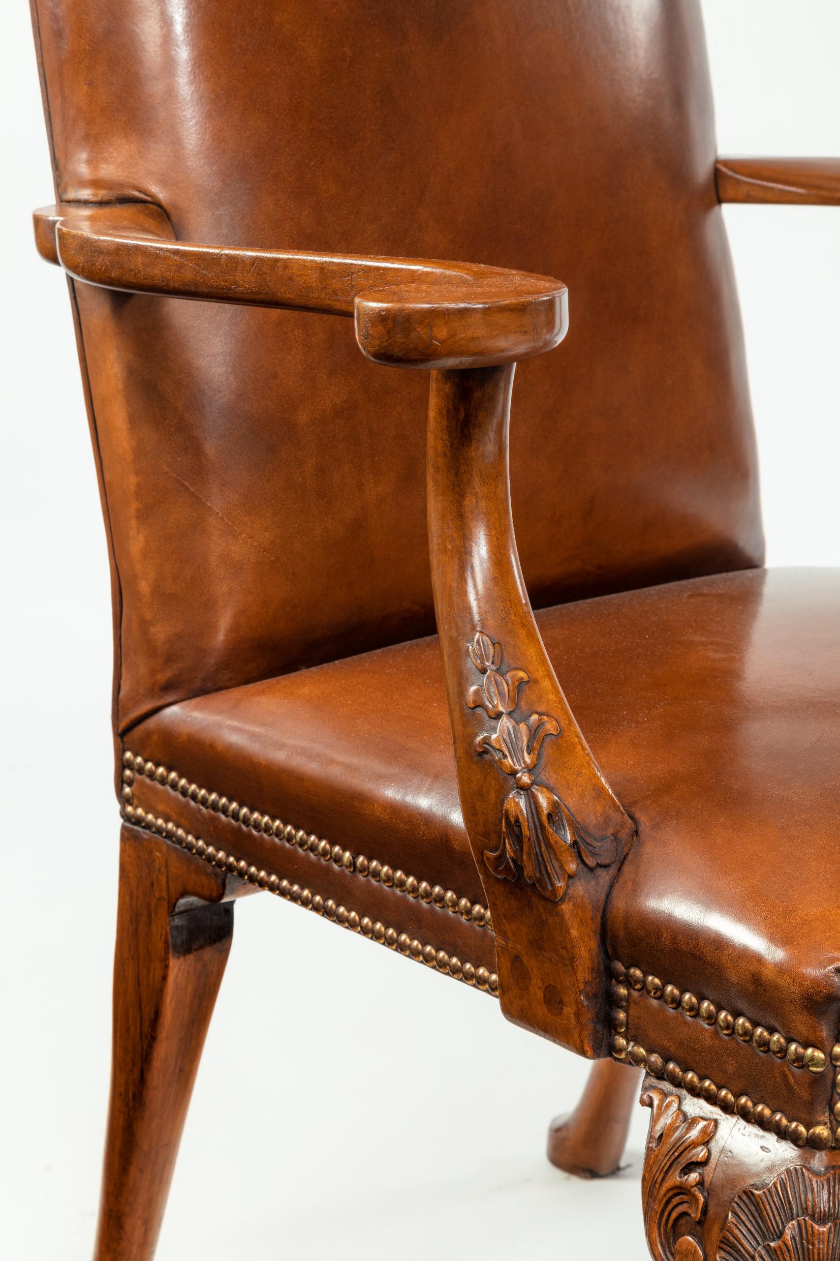 20th Century Fine Set of Eight Walnut and Leather Upholstered Dining Chairs