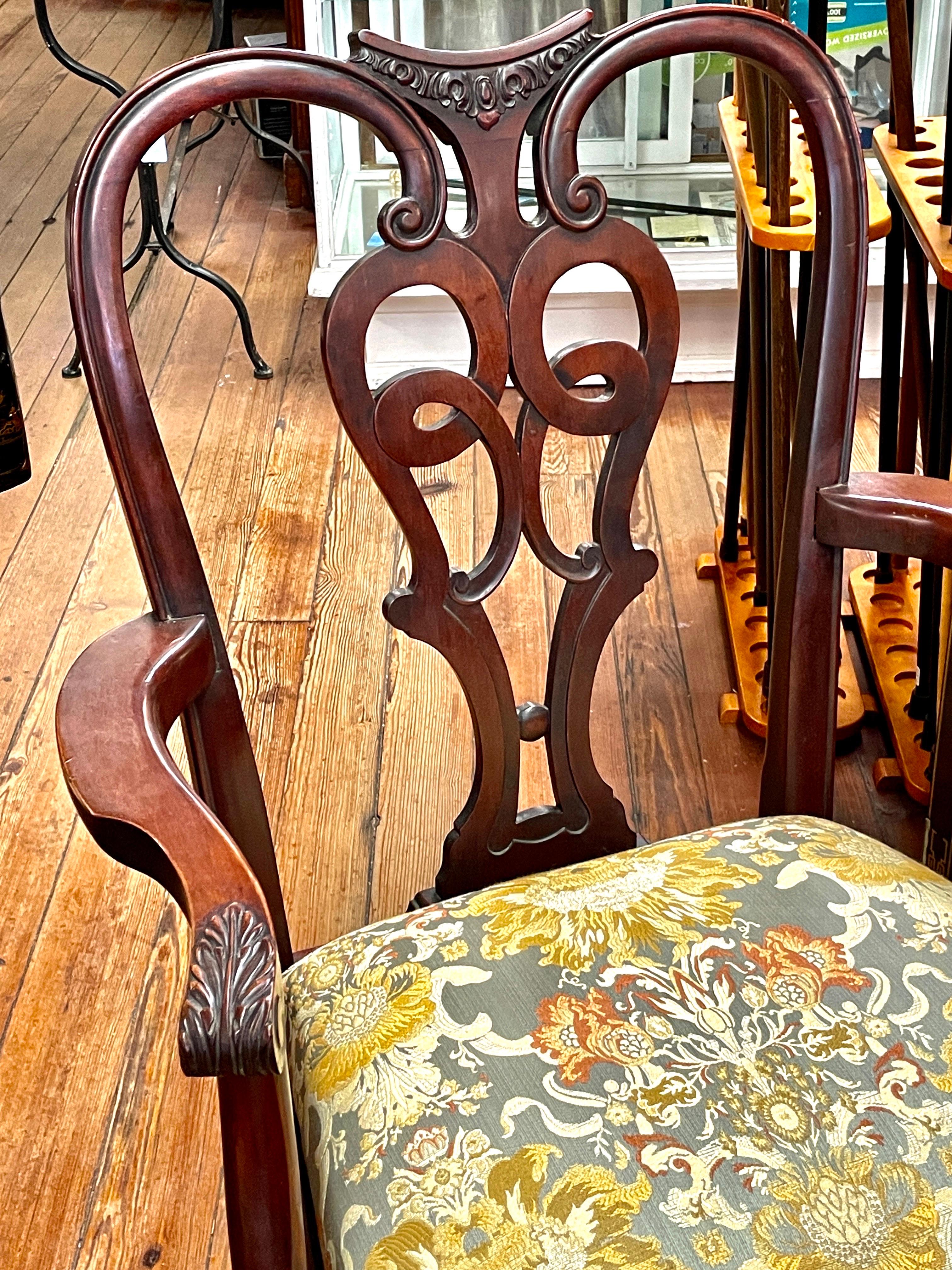 George II Fine Set of Eight 6+2 Antique English Geo. II Style Carved Mahog Dining Chairs