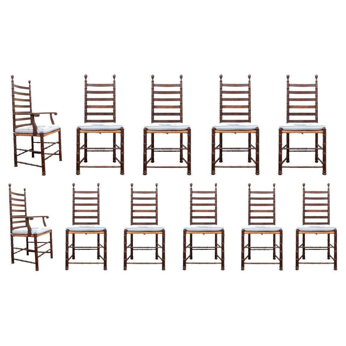 Fine Set of Eleven Faux Bamboo Ladderback Dining Chairs For Sale