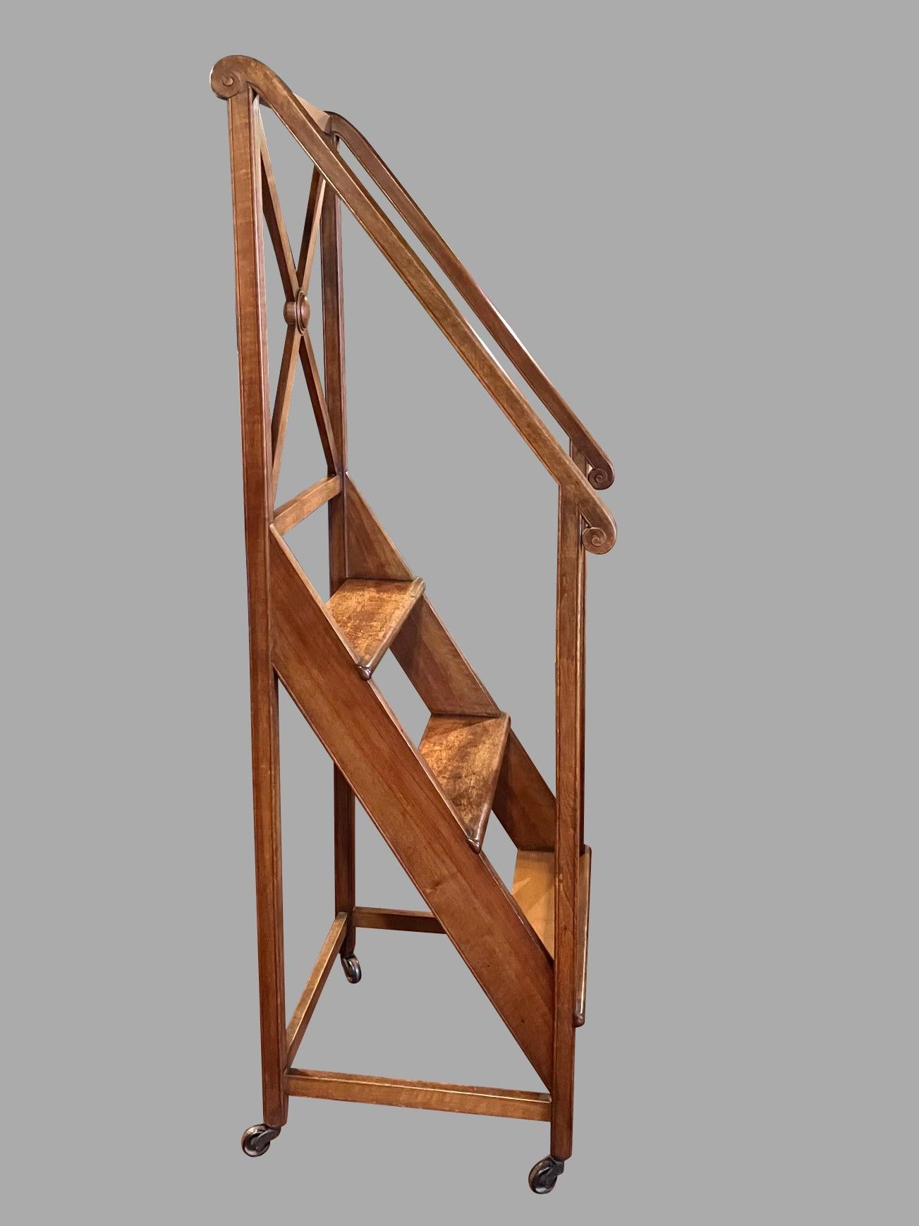 Mid-19th Century Fine Set of English Walnut Regency Style Library Steps on Casters