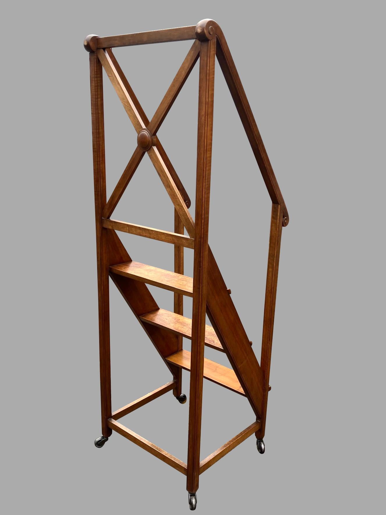 Fine Set of English Walnut Regency Style Library Steps on Casters 1