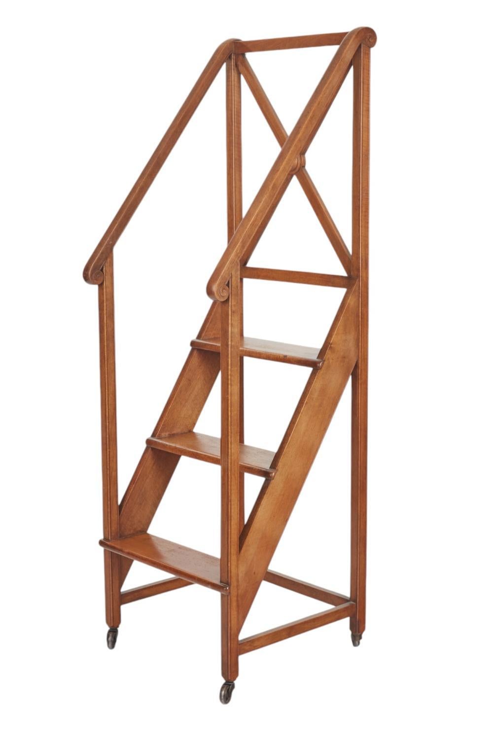 Fine Set of English Walnut Regency Style Library Steps on Casters 5