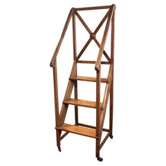 Fine Set of English Walnut Regency Style Library Steps on Casters