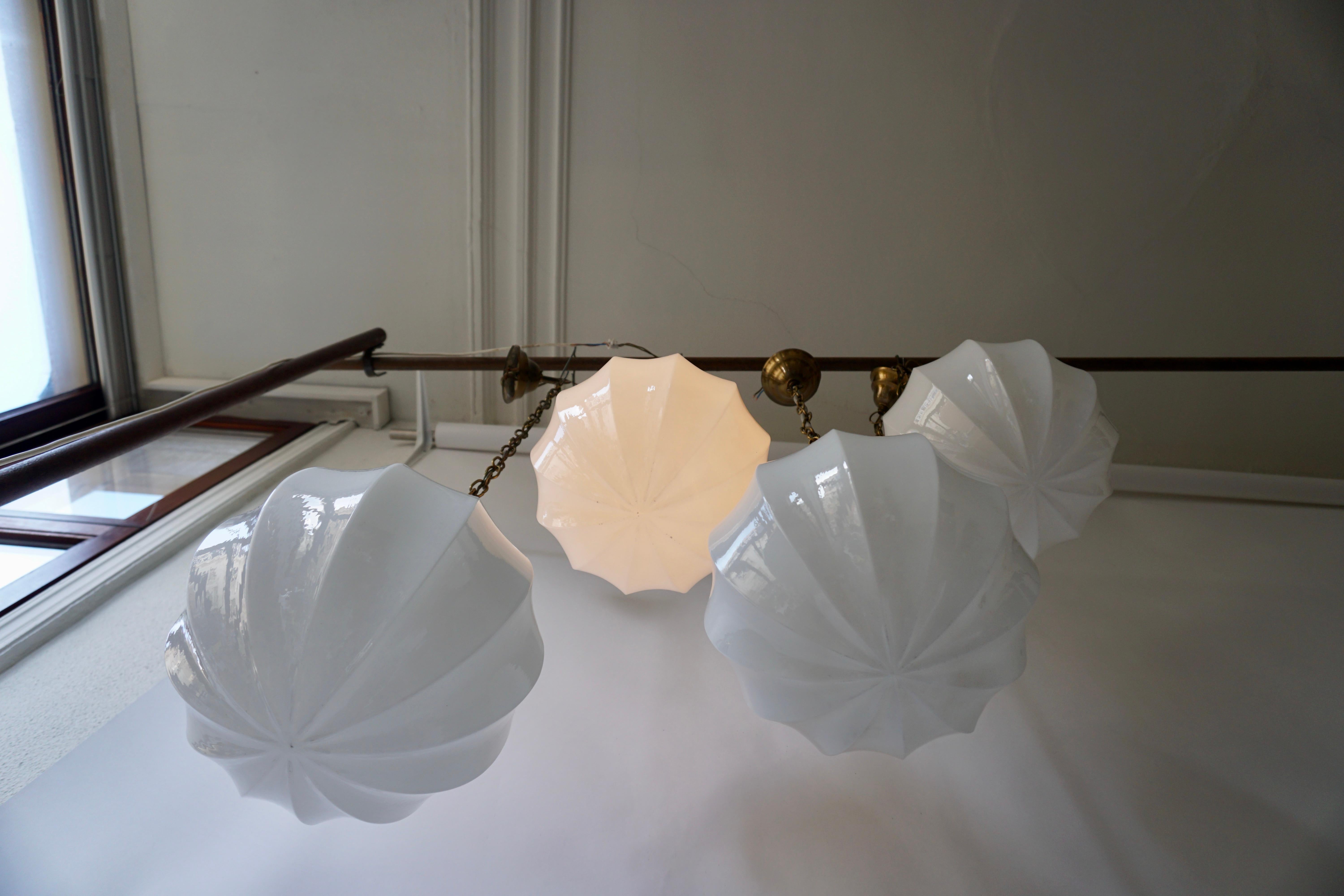 20th Century Fine Set of Four Art Deco Opaline Glass Pendants