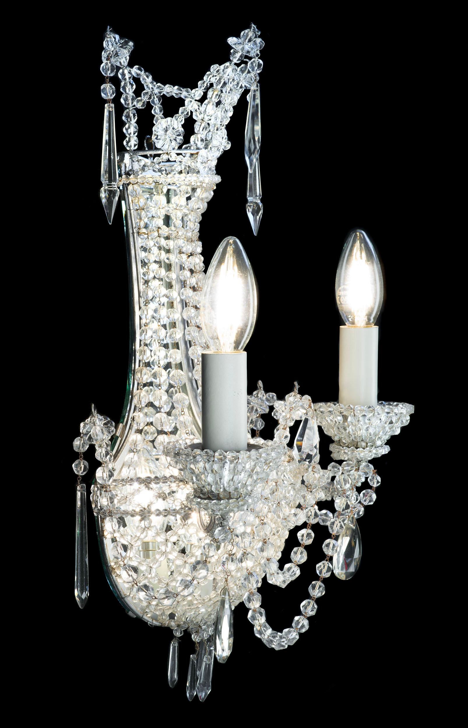 20th Century Fine Set of Four Beaded Girandole Wall Sconces For Sale
