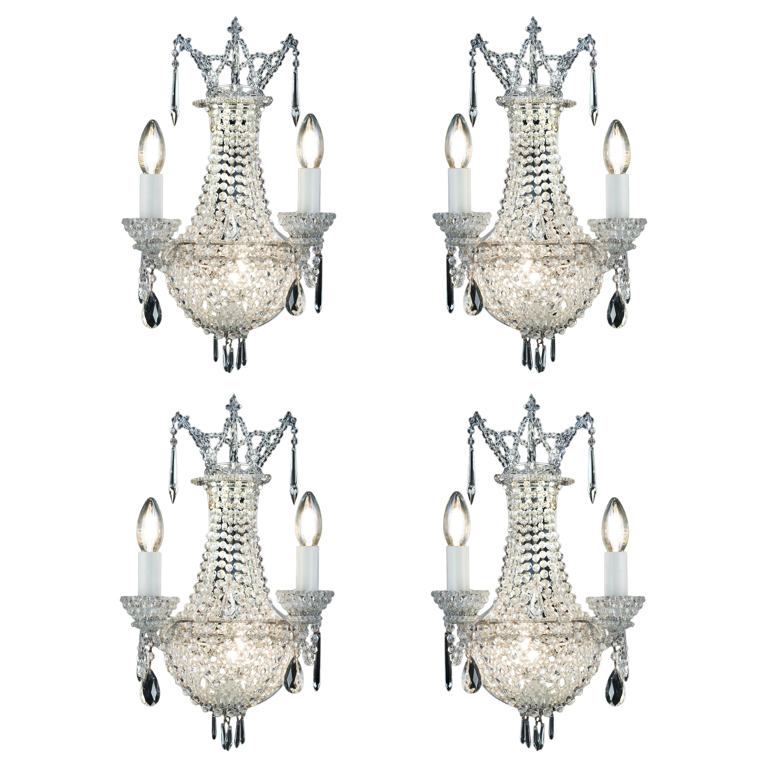 Fine Set of Four Beaded Girandole Wall Sconces For Sale