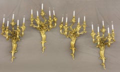 Fine Set of Four Early 20th Century Gilt Bronze Five Light Sconces by Caldwell
