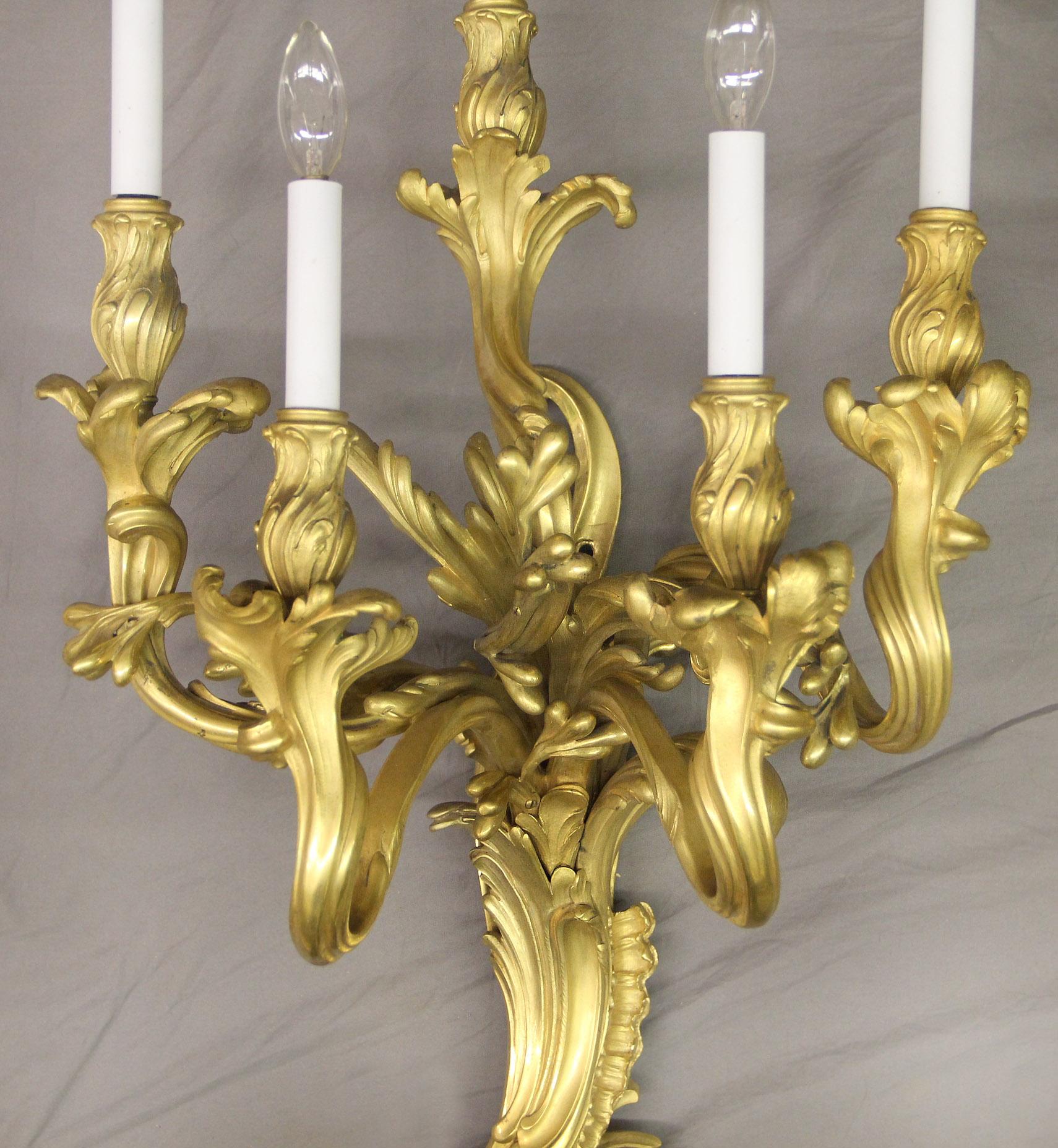 American Fine Set of Four Early 20th Century Gilt Bronze Five Light Sconces by Caldwell For Sale