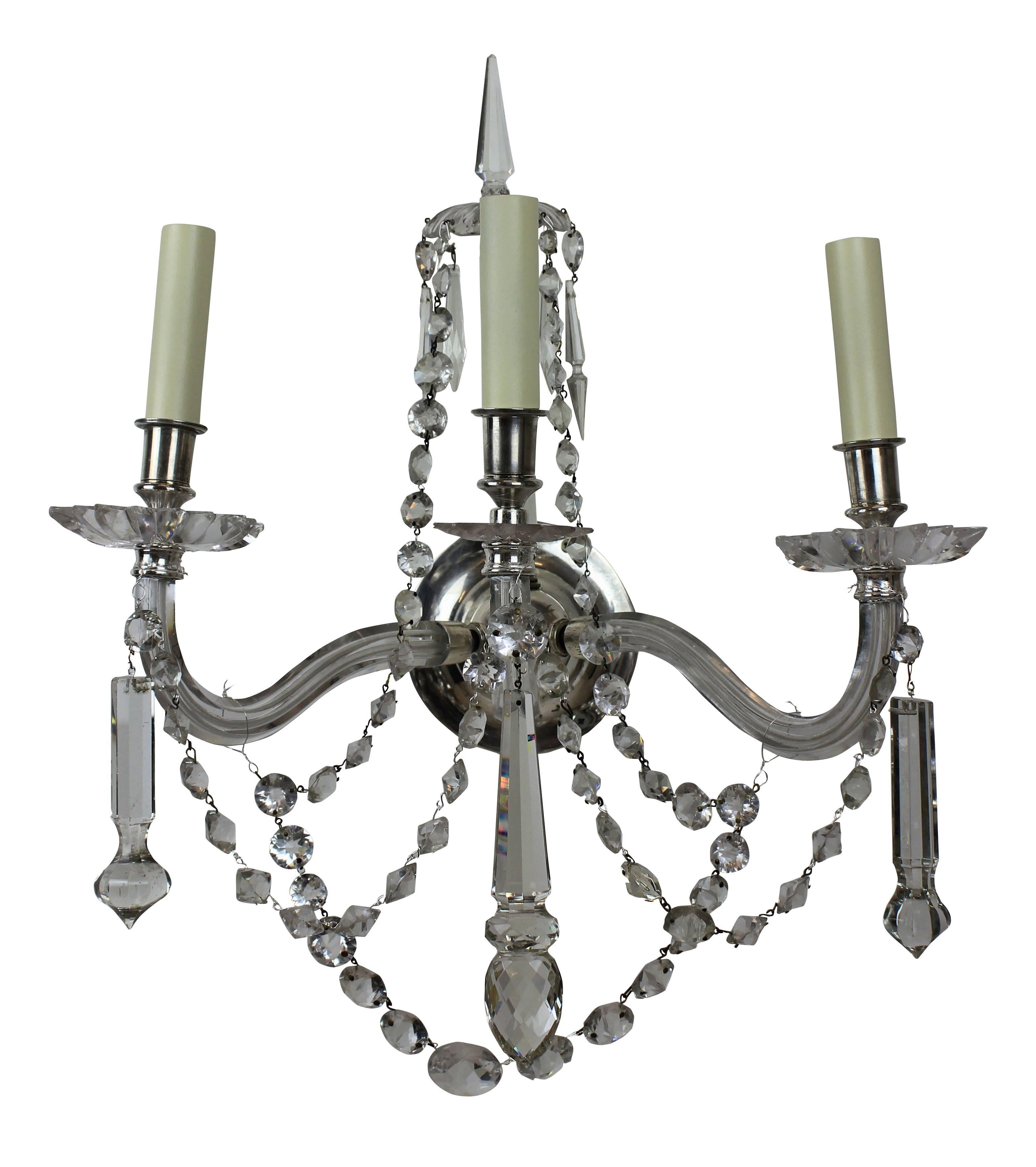 Late 19th Century Fine Set of Four English Cut-Glass Wall Sconces