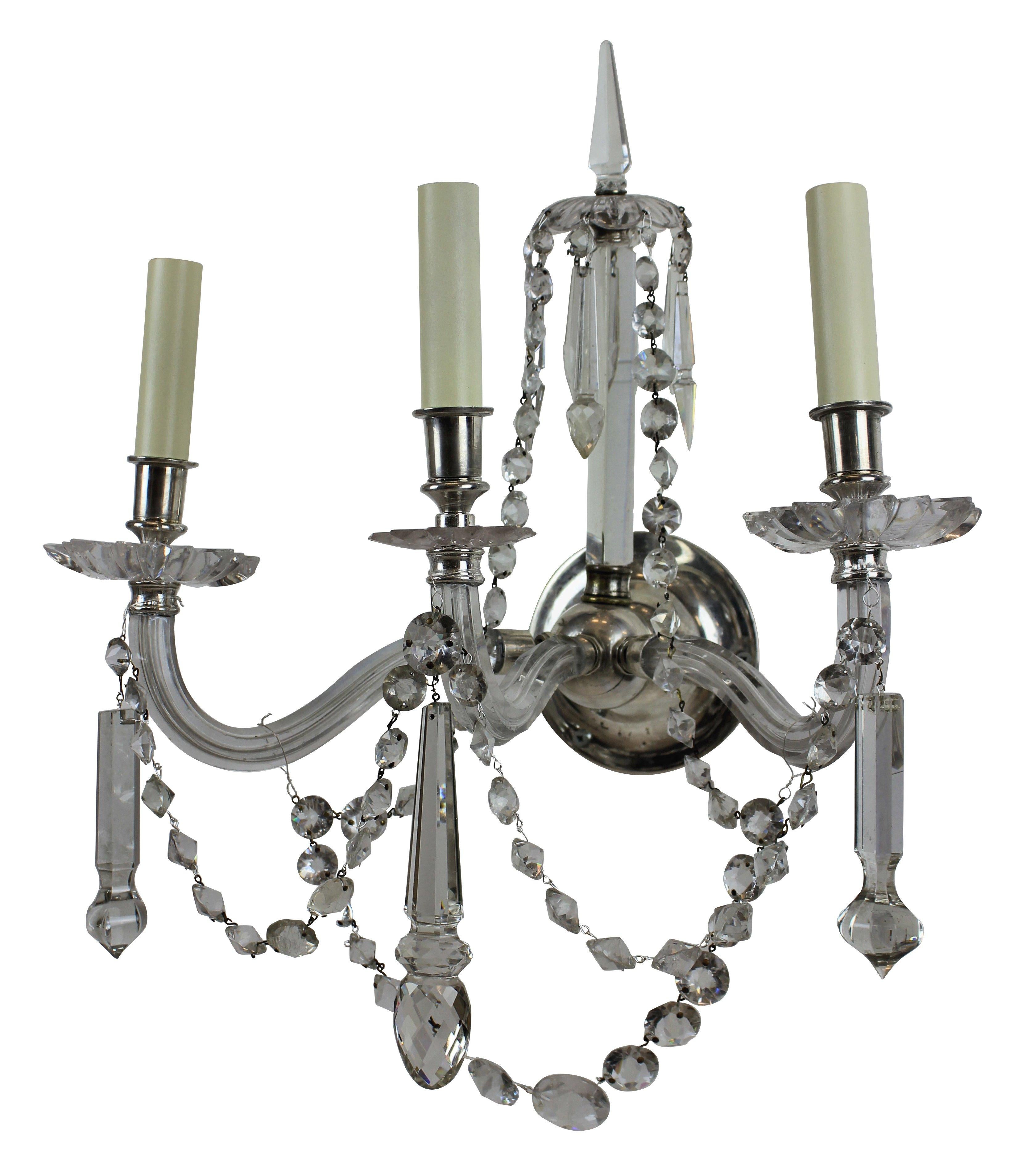 Cut Glass Fine Set of Four English Cut-Glass Wall Sconces