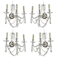 Fine Set of Four English Cut-Glass Wall Sconces