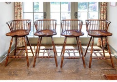 Fine Set of Four Hardwood Windsor Style Swivel Bar Stools