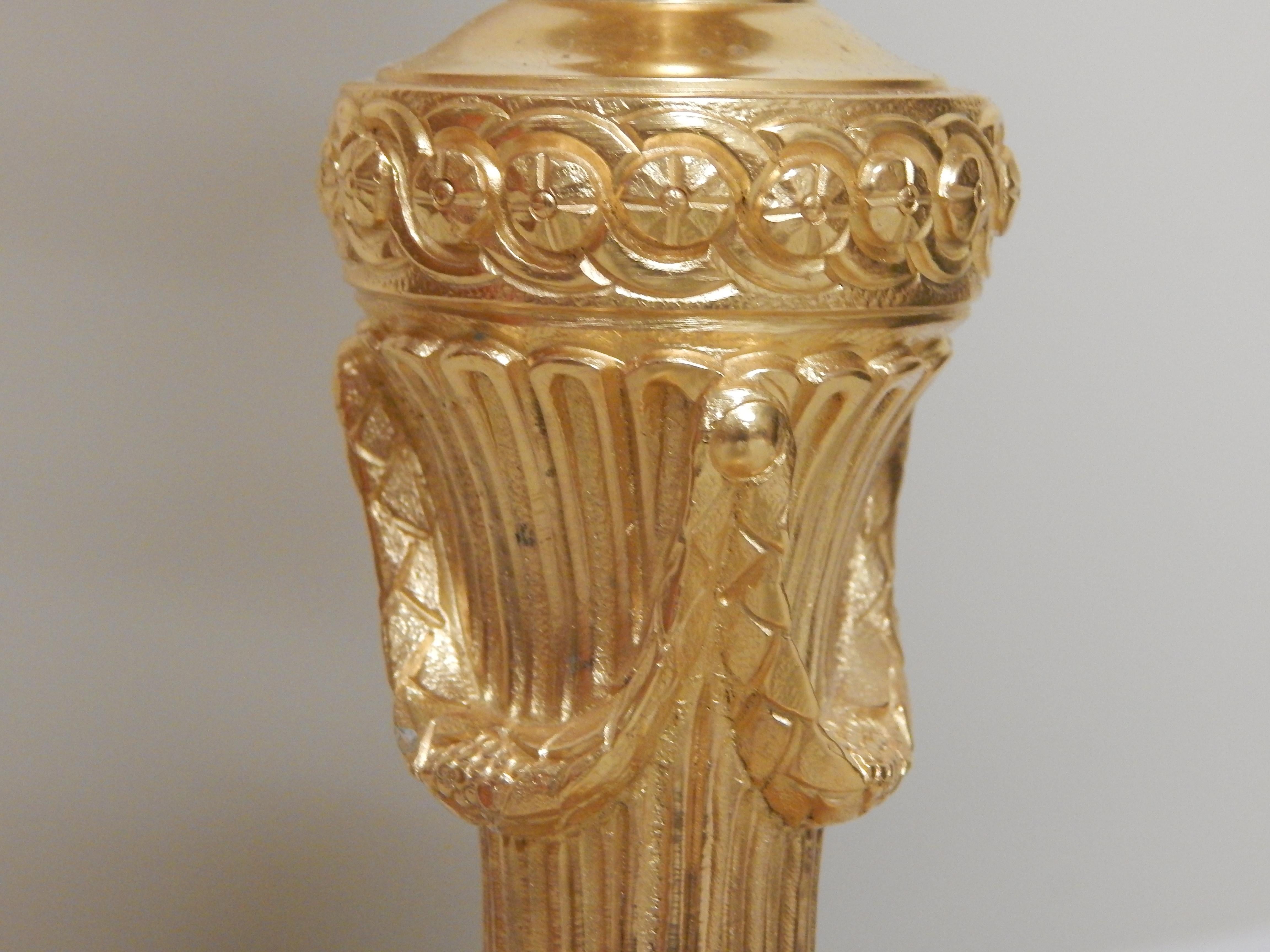 French Fine Set of Four Louis XVI Style Dore Bronze Candlestick Lamps For Sale