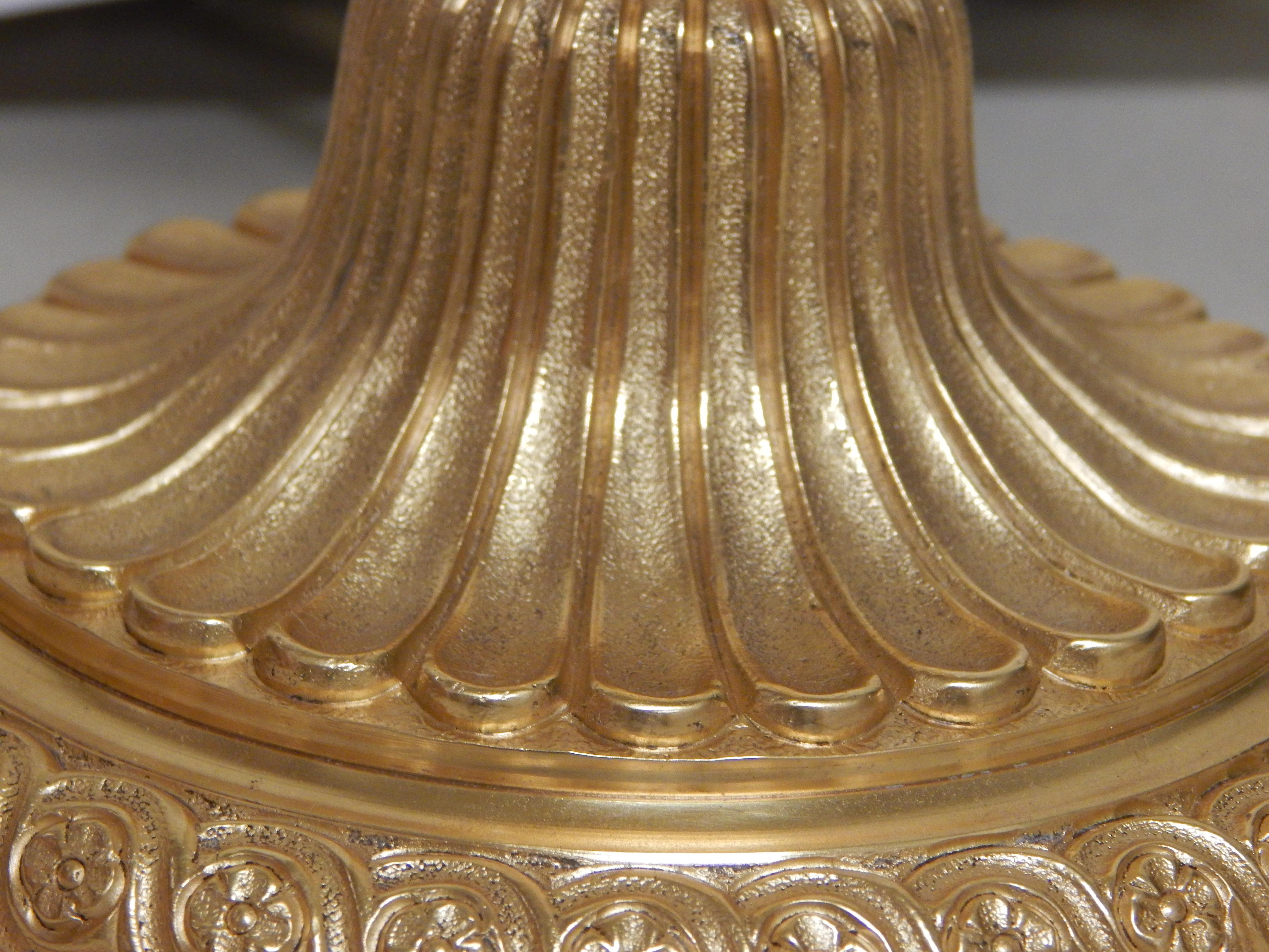 Fine Set of Four Louis XVI Style Dore Bronze Candlestick Lamps In Excellent Condition For Sale In Bridgeport, CT