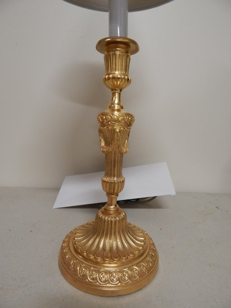 20th Century Fine Set of Four Louis XVI Style Dore Bronze Candlestick Lamps For Sale
