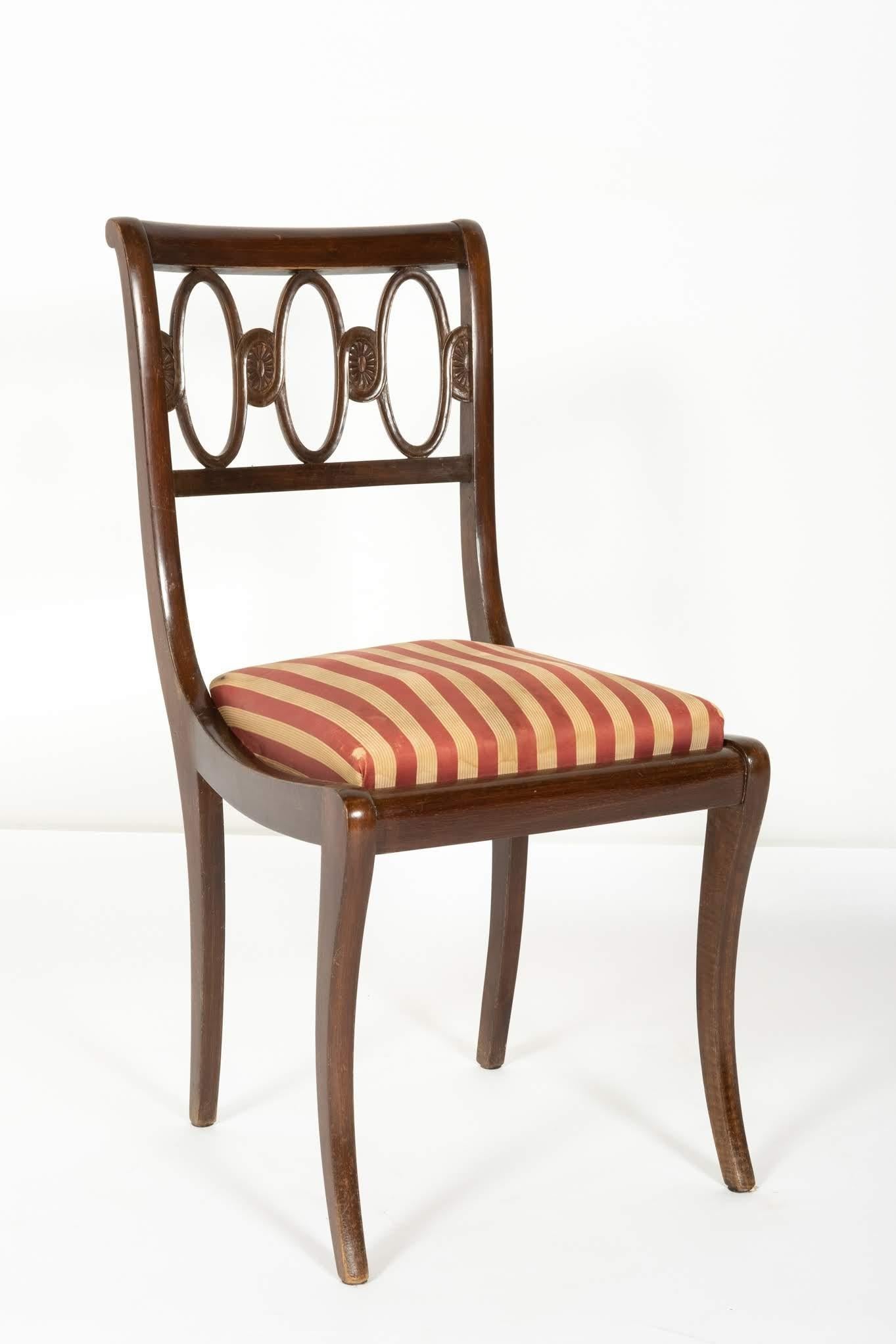 Mid-20th Century Fine Set of Four Mahogany Chairs, Italy, circa 1950 For Sale