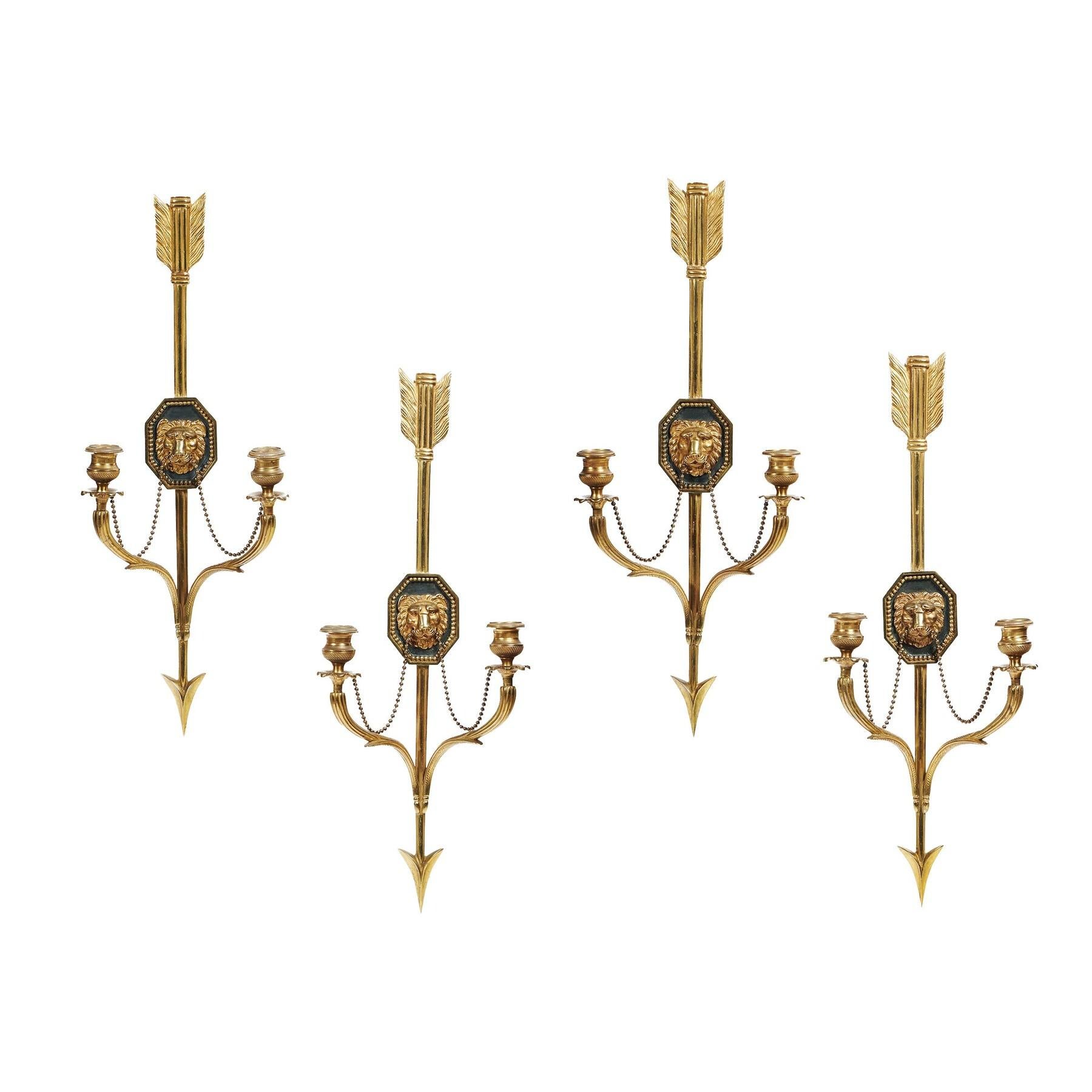 Fine Set of Four of Italian Ormolu Wall Lights or Appliques in the French Empire For Sale