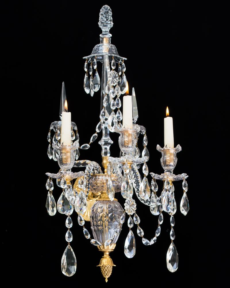 Fine Set of Four Ormolu Mounted and Cut Glass Wall Lights in the Style of Will (Georgian)