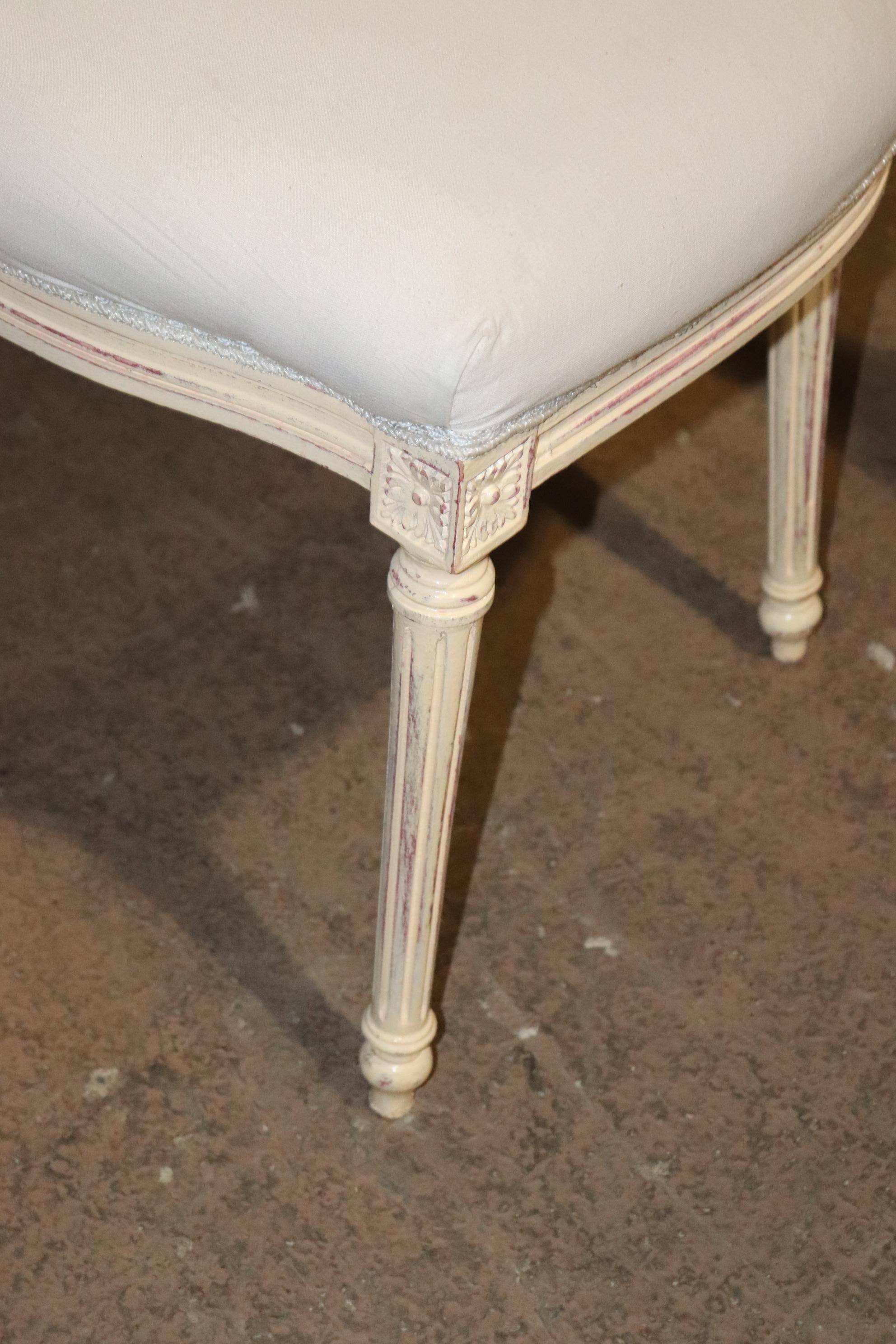 Fine Set of French Creme Painted Louis XVI Cameo Back Carved Dining Chairs 6