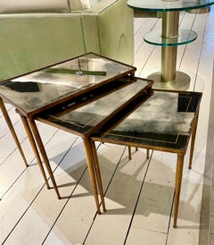 Fine Set of Gilt Metal and Mirror Nesting Tables by Maison Jansen, France, 1960